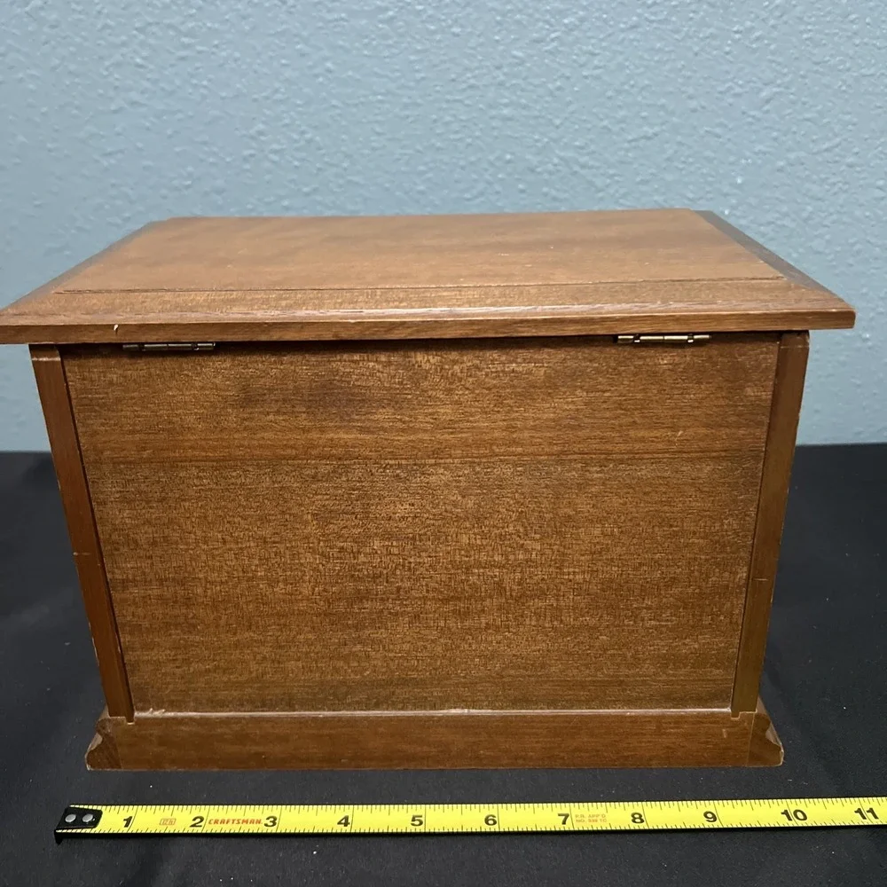 Vintage 60's Mele Wood Jewelry Chest Box Flip Up Lid / 2‎ Drawers Made In Taiwan